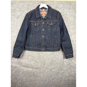 Levis Denim Trucker Jacket XL Indigo Blue Southwestern Pattern Lined Mens XL